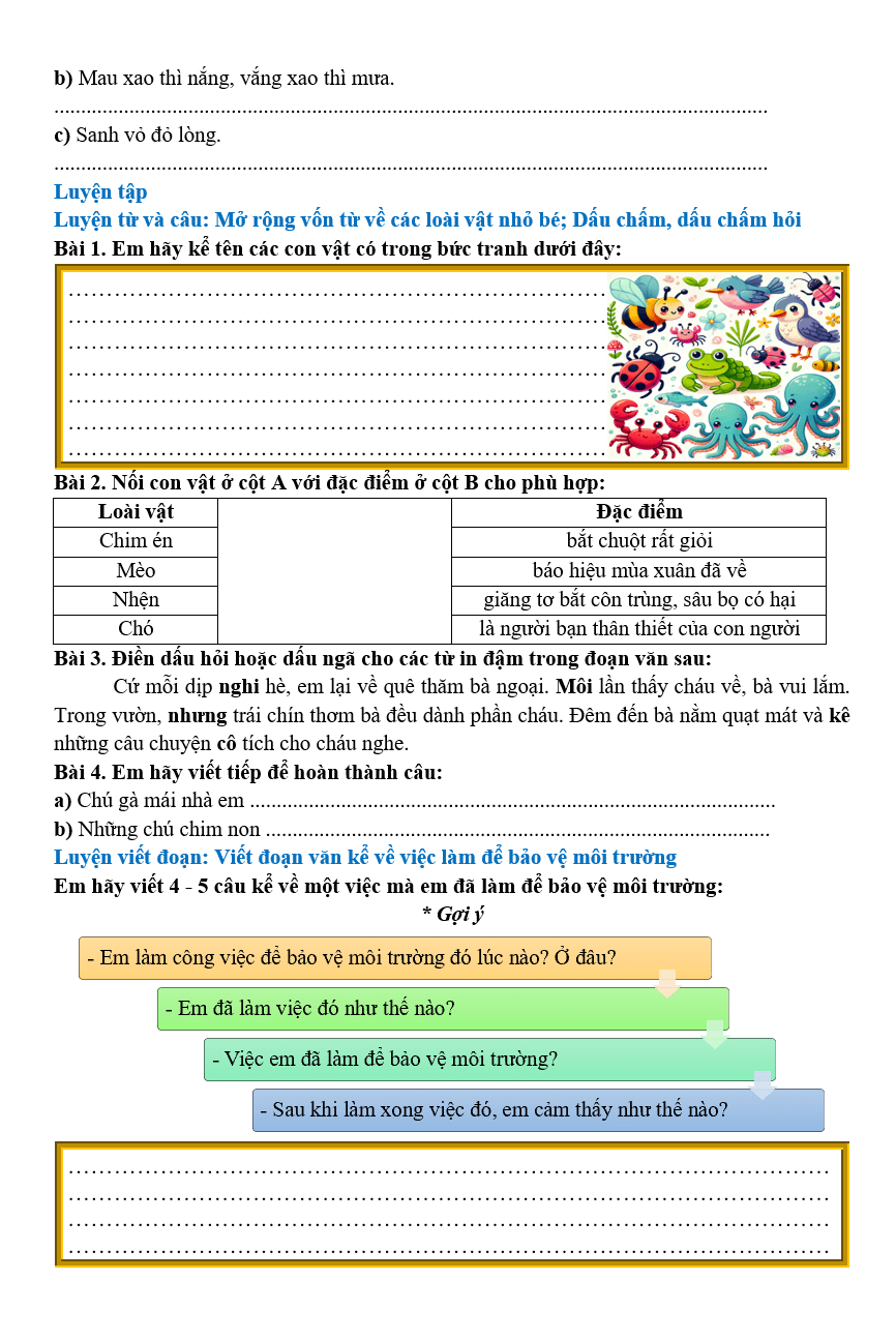 Bài tập hàng ngày Tiếng Việt lớp 2 Bài 16: Tạm biệt cánh cam | Kết nối tri thức