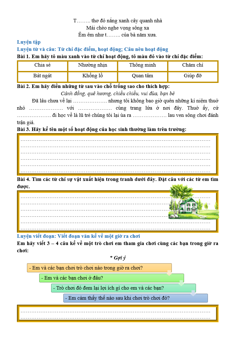 Bài tập hàng ngày Tiếng Việt lớp 2 Bài 20: Nhím nâu kết bạn | Kết nối tri thức