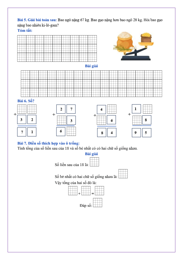 Bài tập hàng ngày Toán lớp 2 Bài 20: Phép cộng (có nhớ) số có hai chữ số với số có hai chữ số | Kết nối tri thức