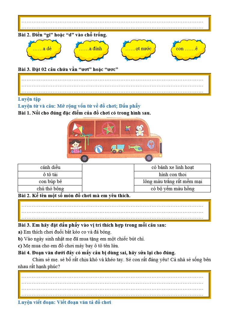 Bài tập hàng ngày Tiếng Việt lớp 2 Bài 24: Nặn đồ chơi | Kết nối tri thức