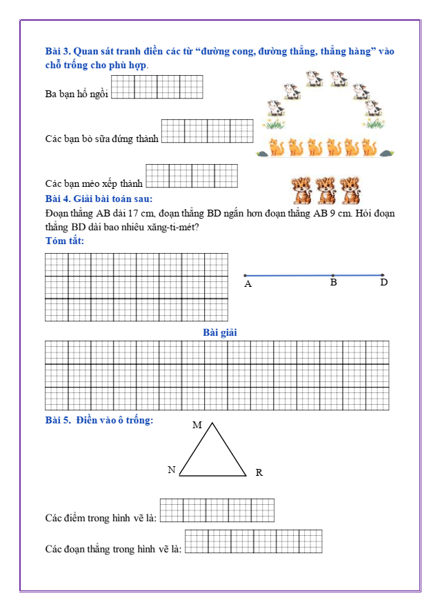 Bài tập hàng ngày Toán lớp 2 Bài 25: Điểm, đoạn thẳng, đường thẳng, đường cong, ba điểm thẳng hàng | Kết nối tri thức