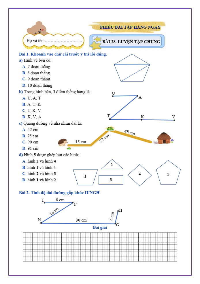 Bài tập hàng ngày Toán lớp 2 Bài 28: Luyện tập chung | Kết nối tri thức