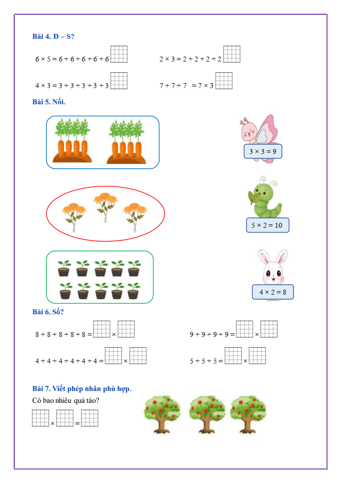 Bài tập hàng ngày Toán lớp 2 Bài 37: Phép nhân | Kết nối tri thức