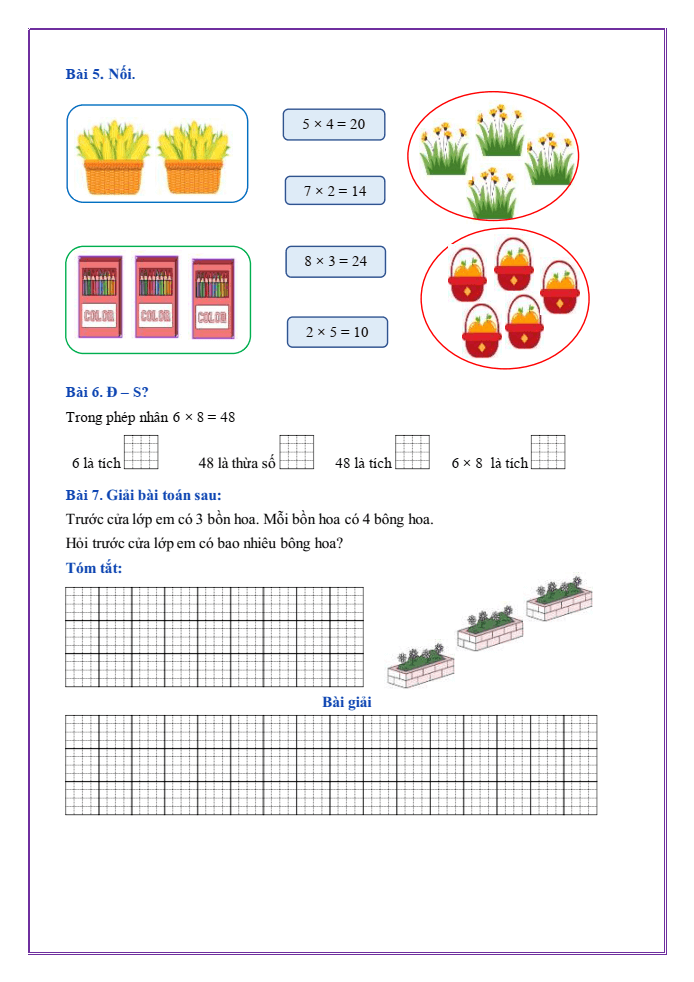 Bài tập hàng ngày Toán lớp 2 Bài 38: Thừa số, tích | Kết nối tri thức