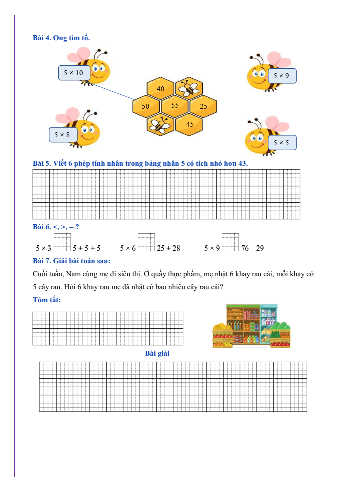 Bài tập hàng ngày Toán lớp 2 Bài 40: Bảng nhân 5 | Kết nối tri thức