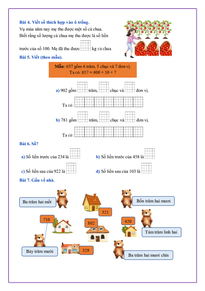 Bài tập hàng ngày Toán lớp 2 Bài 51: Số có ba chữ số | Kết nối tri thức