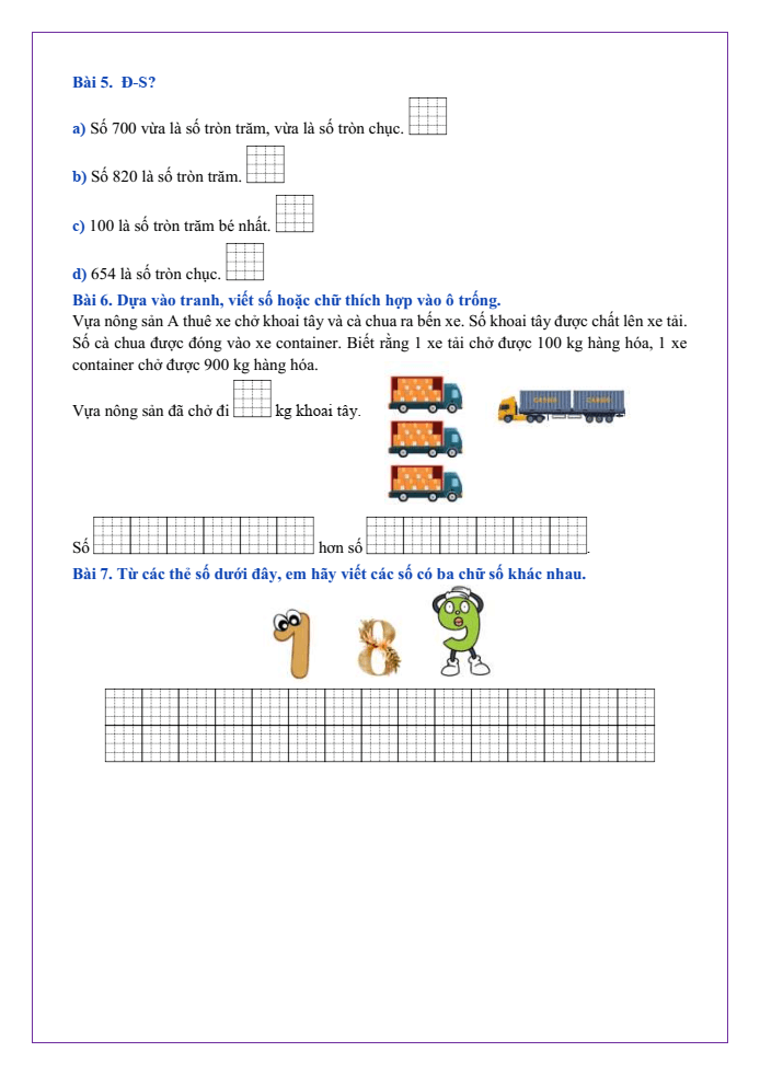 Bài tập hàng ngày Toán lớp 2 Bài 53: So sánh các số có ba chữ số | Kết nối tri thức