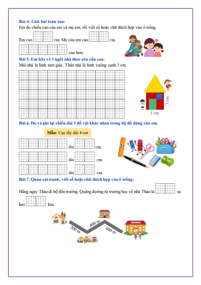 Bài tập hàng ngày Toán lớp 2 Bài 57: Thực hành và trải nghiệm đo độ dài | Kết nối tri thức