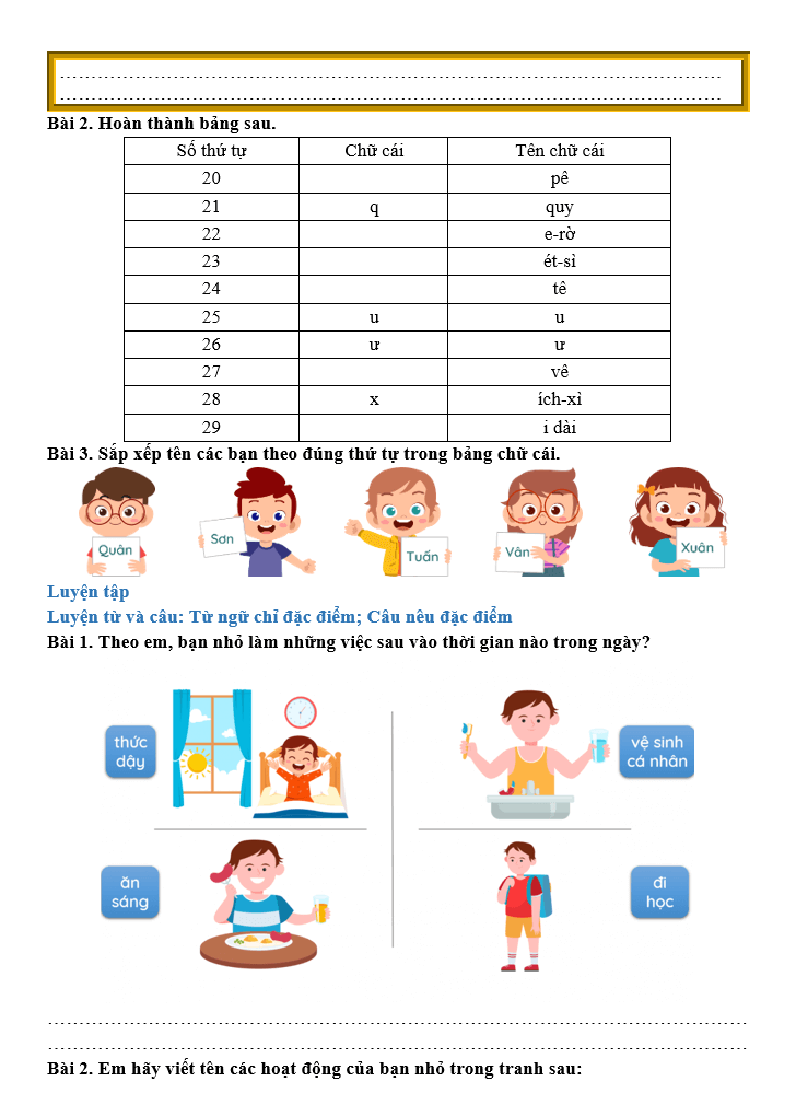 Bài tập hàng ngày Tiếng Việt lớp 2 Bài 6: Một giờ học | Kết nối tri thức