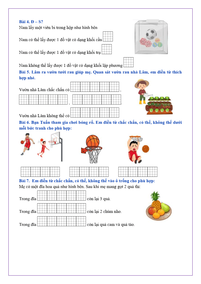 Bài tập hàng ngày Toán lớp 2 Bài 66: Chắc chắn, có thể, không thể | Kết nối tri thức