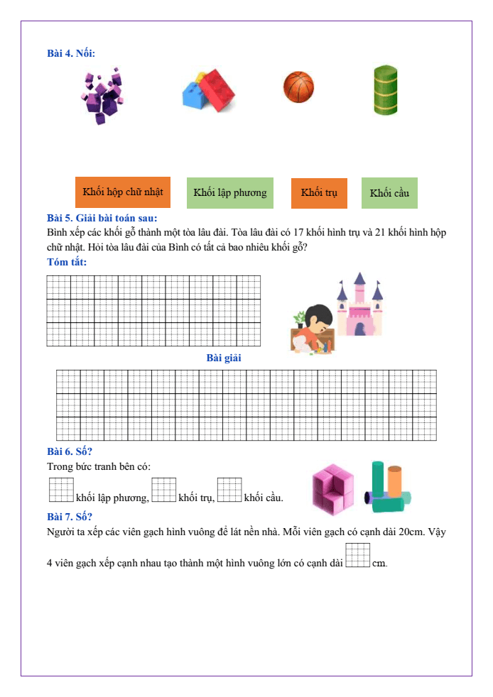 Bài tập hàng ngày Toán lớp 2 Bài 72: Ôn tập hình học | Kết nối tri thức