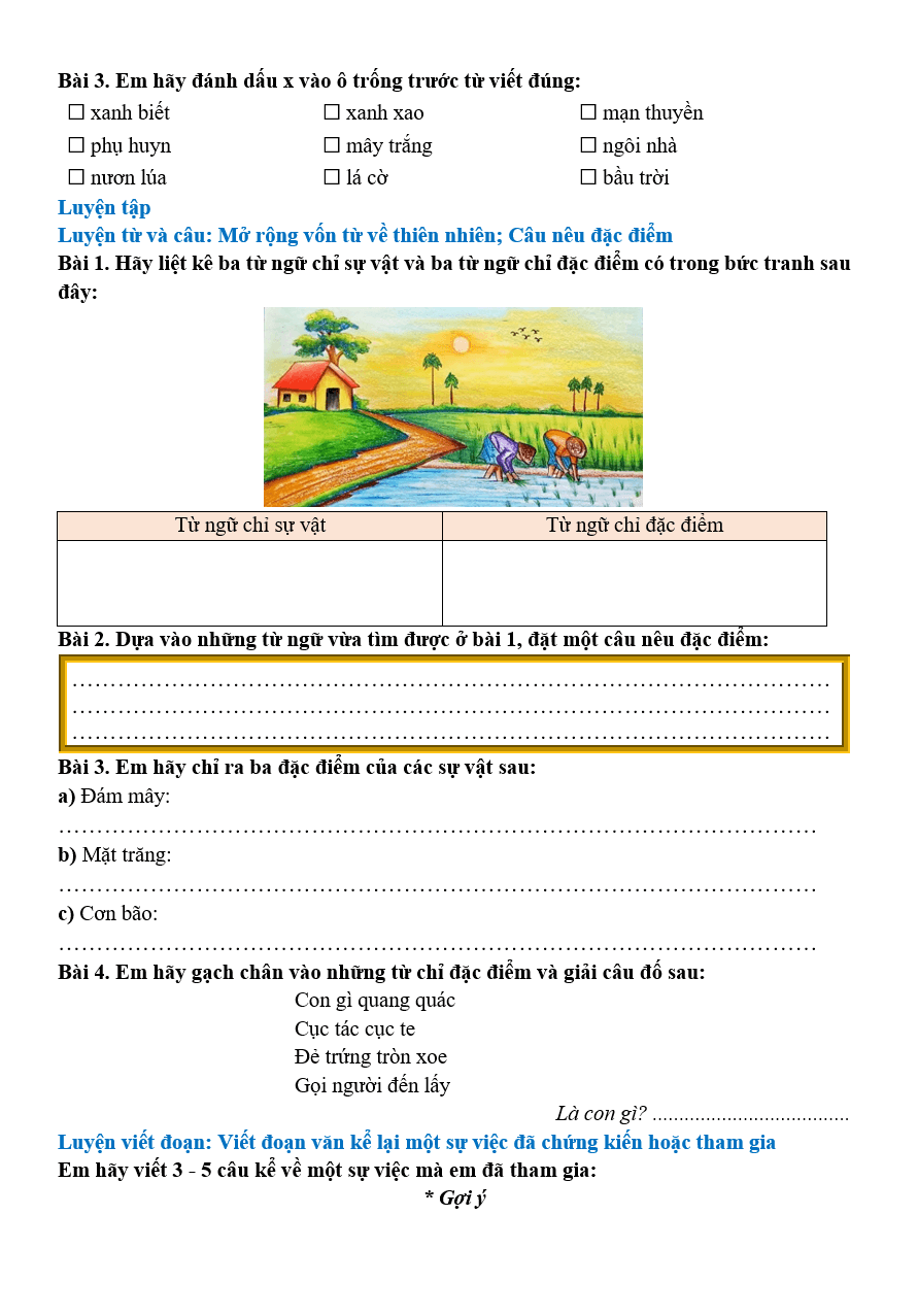 Bài tập hàng ngày Tiếng Việt lớp 2 Bài 8: Lũy tre | Kết nối tri thức