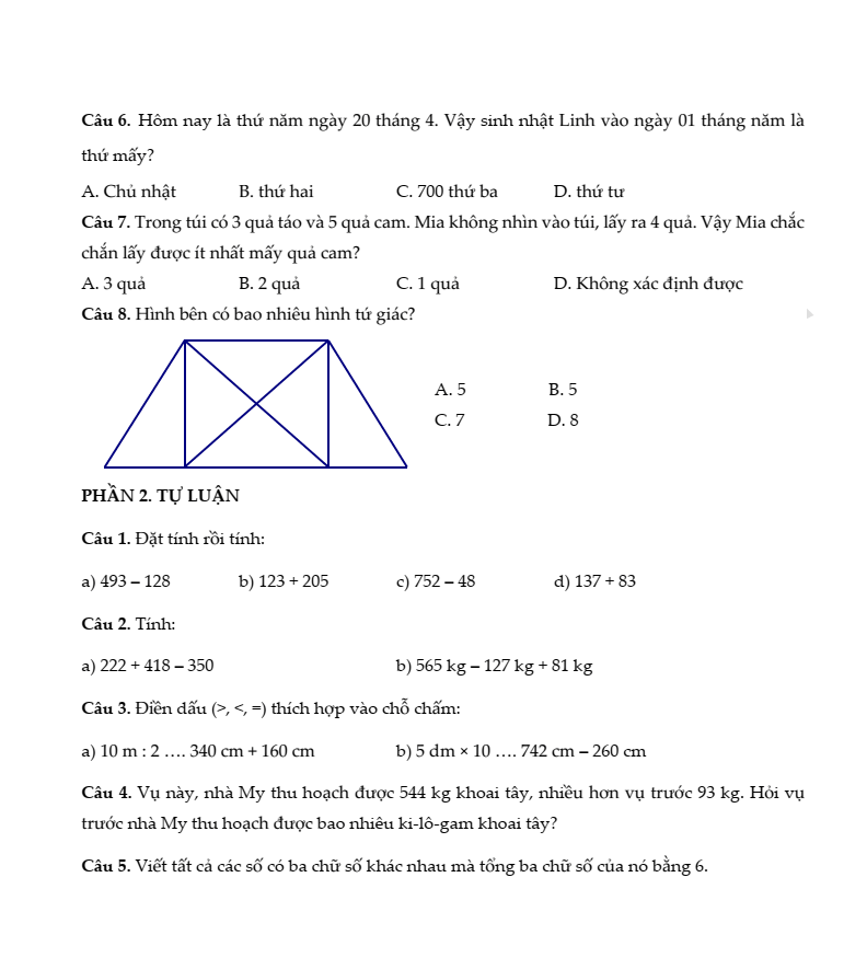 5 Đề thi Toán lớp 2 Học kì 2 Kết nối tri thức năm 2026 tải nhiều nhất