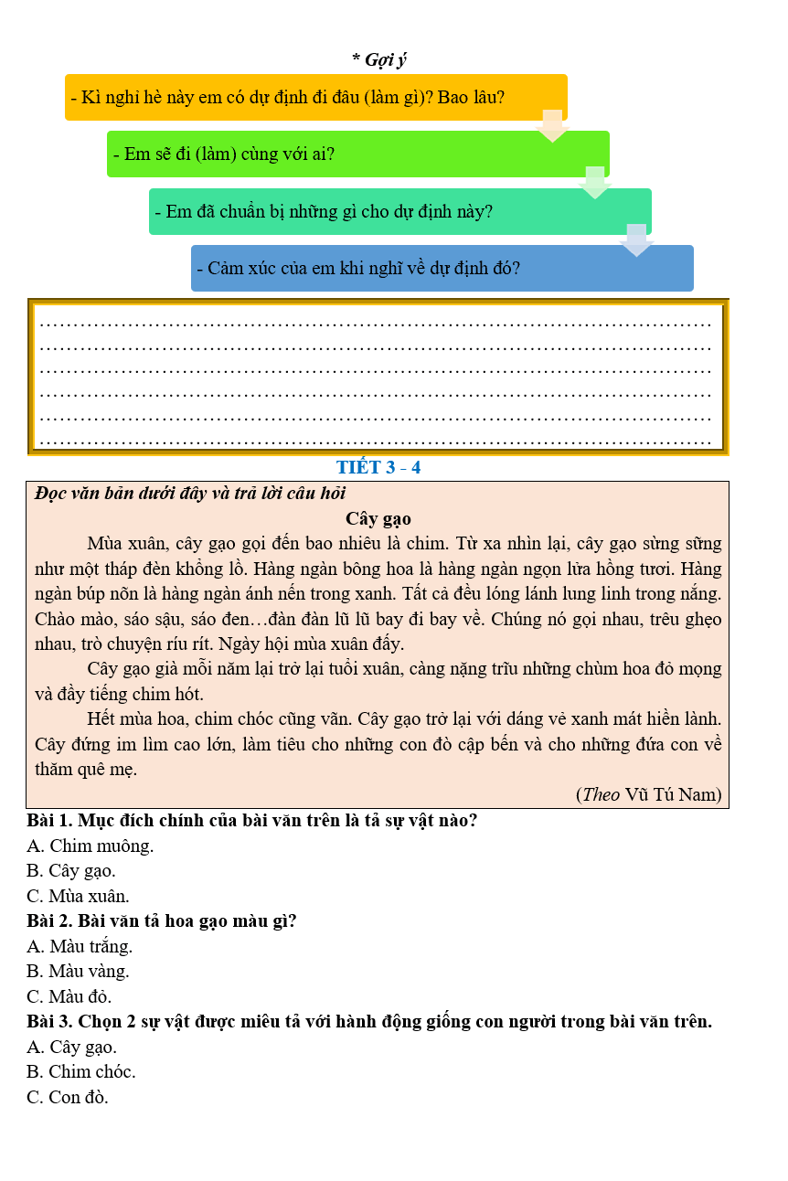 Bài tập hàng ngày Tiếng Việt lớp 2 Ôn tập và đánh giá cuối học kì 2 | Kết nối tri thức
