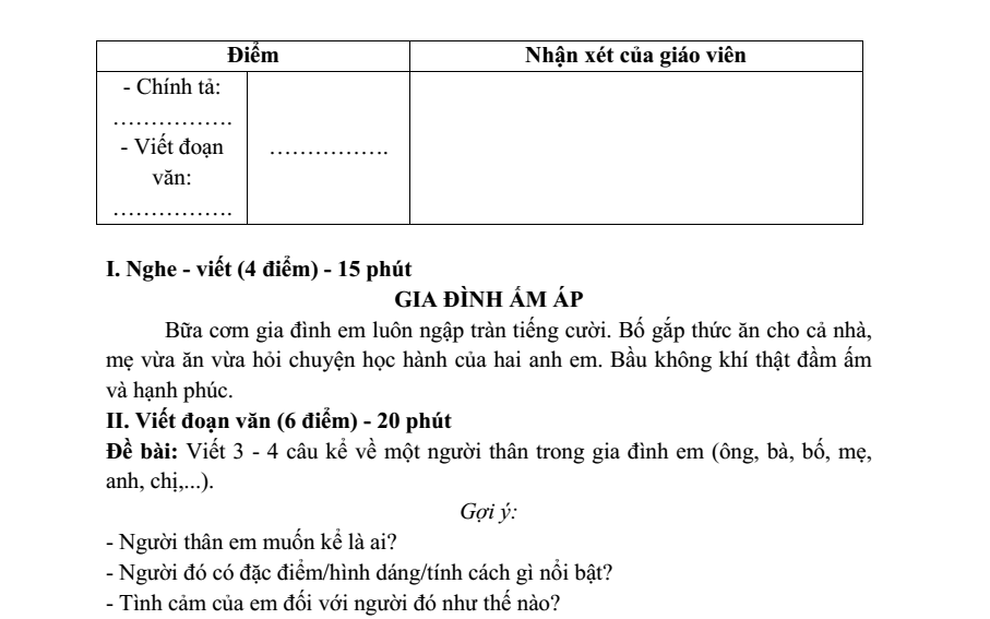 Đề thi Học kì 1 Tiếng Việt lớp 2 năm 2023-2024 trường Tiểu học Hồng Thái