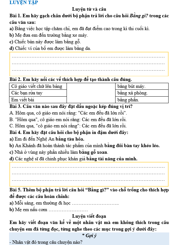 Bài tập hàng ngày Tiếng Việt lớp 3 Bài 12: Tay trái và tay phải | Kết nối tri thức