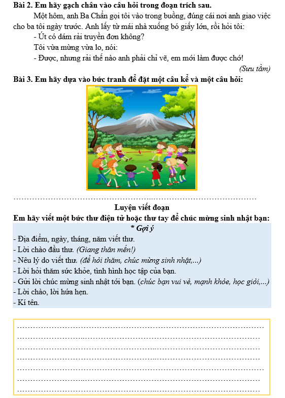 Bài tập hàng ngày Tiếng Việt lớp 3 Bài 16: A lô, tớ đây | Kết nối tri thức