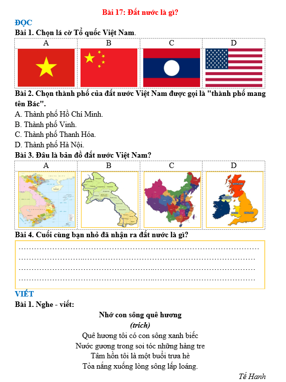 Bài tập hàng ngày Tiếng Việt lớp 3 Bài 17: Đất nước là gì? | Kết nối tri thức