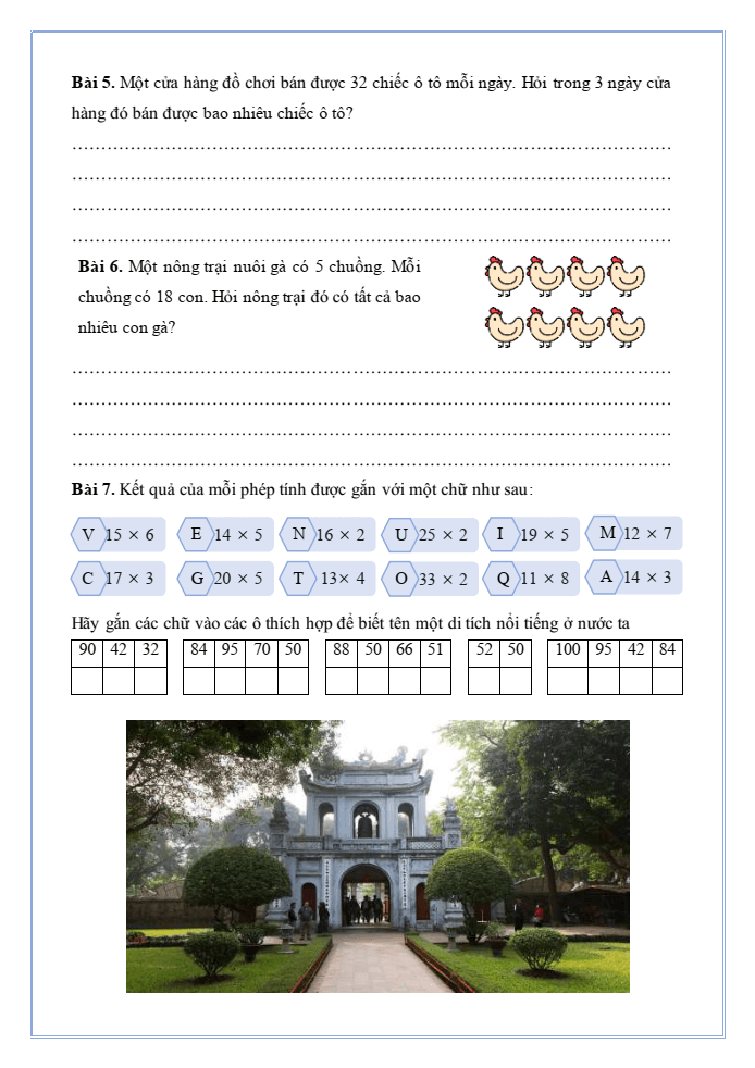 Bài tập hàng ngày Toán lớp 3 Bài 23: Nhân số có hai chữ số với số có một chữ số | Kết nối tri thức