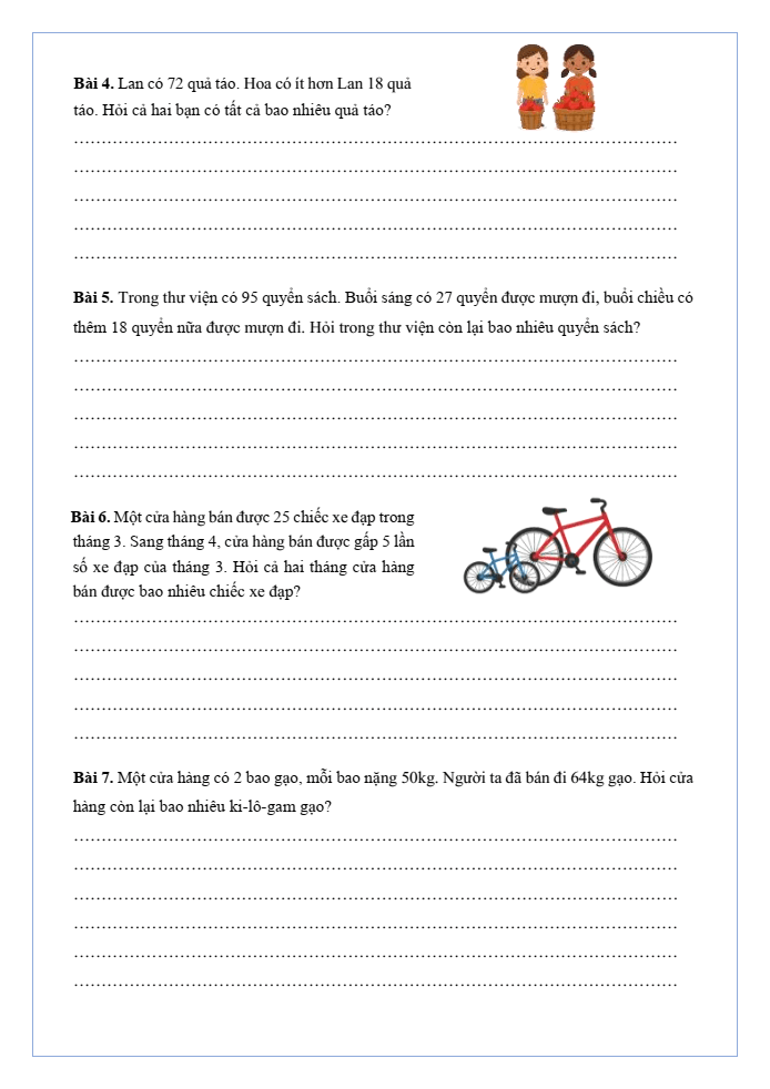 Bài tập hàng ngày Toán lớp 3 Bài 28: Bài toán giải bằng hai bước tính | Kết nối tri thức