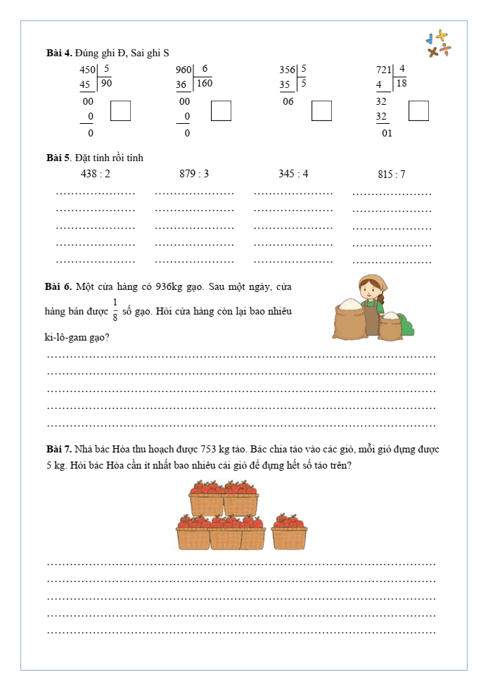 Bài tập hàng ngày Toán lớp 3 Bài 37: Chia số có ba chữ số cho số có một chữ số | Kết nối tri thức