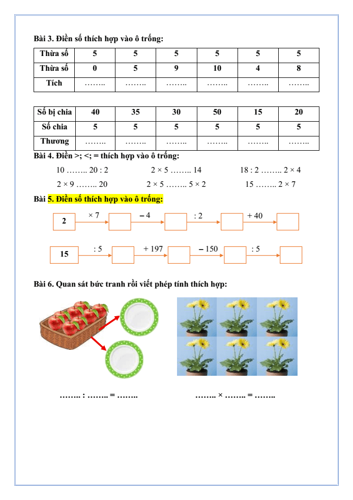 Bài tập hàng ngày Toán lớp 3 Bài 4: Ôn tập bảng nhân 2; 5, bảng chia 2; 5 | Kết nối tri thức