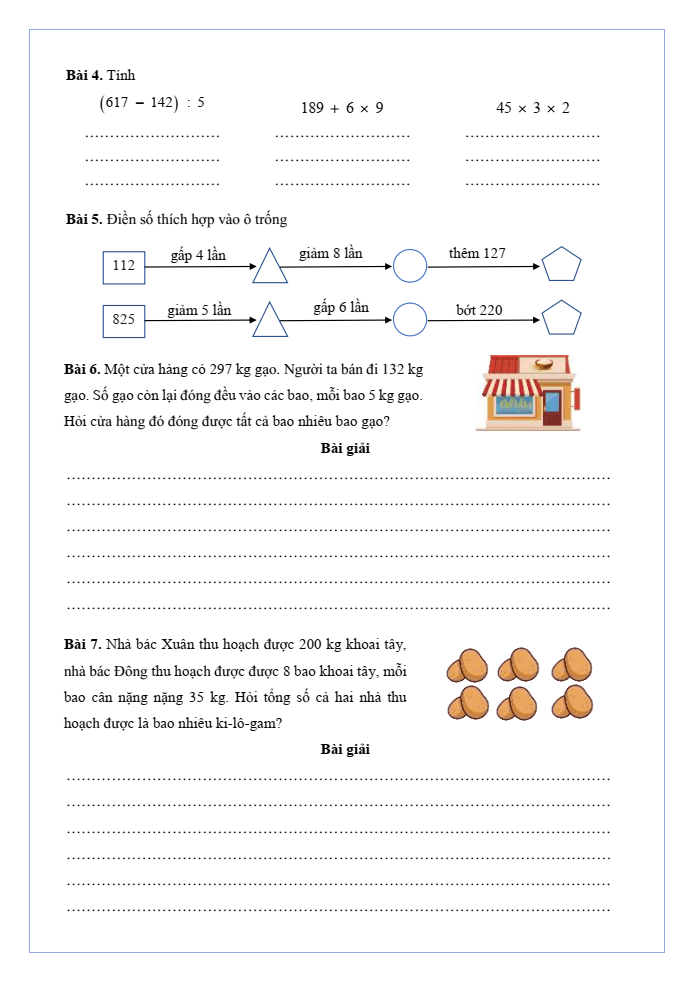 Bài tập hàng ngày Toán lớp 3 Bài 40: Luyện tập chung | Kết nối tri thức