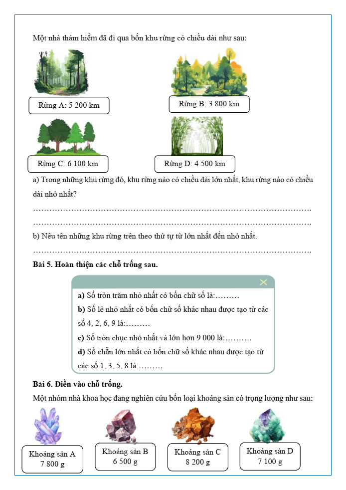Bài tập hàng ngày Toán lớp 3 Bài 46: So sánh các số trong phạm vi 10000 | Kết nối tri thức
