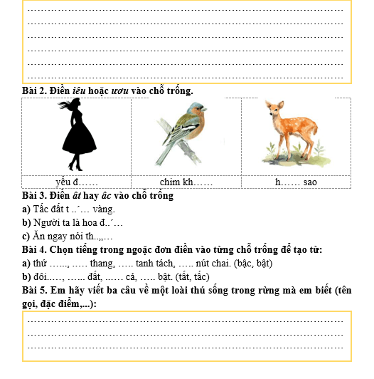 Bài tập hàng ngày Tiếng Việt lớp 3 Bài 5: Ngày hội rừng xanh | Kết nối tri thức