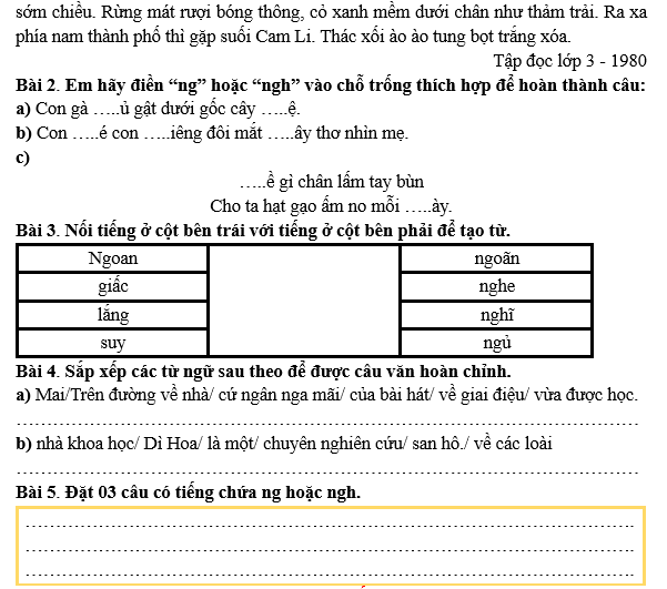 Bài tập hàng ngày Tiếng Việt lớp 3 Bài 5: Nhật kí tập bơi | Kết nối tri thức