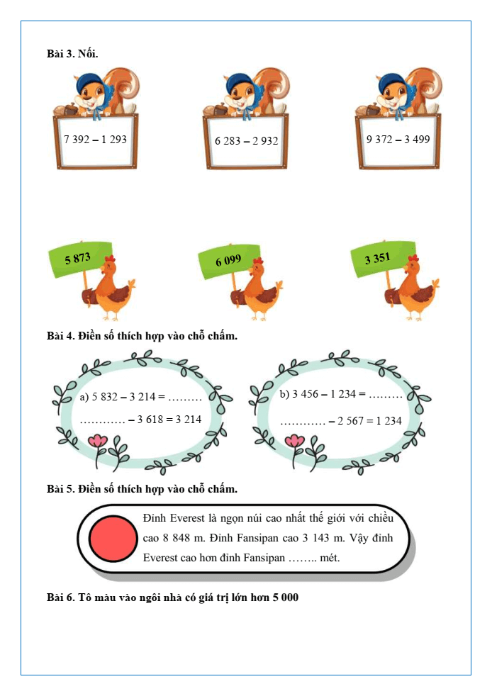 Bài tập hàng ngày Toán lớp 3 Bài 55: Phép trừ trong phạm vi 10000 | Kết nối tri thức