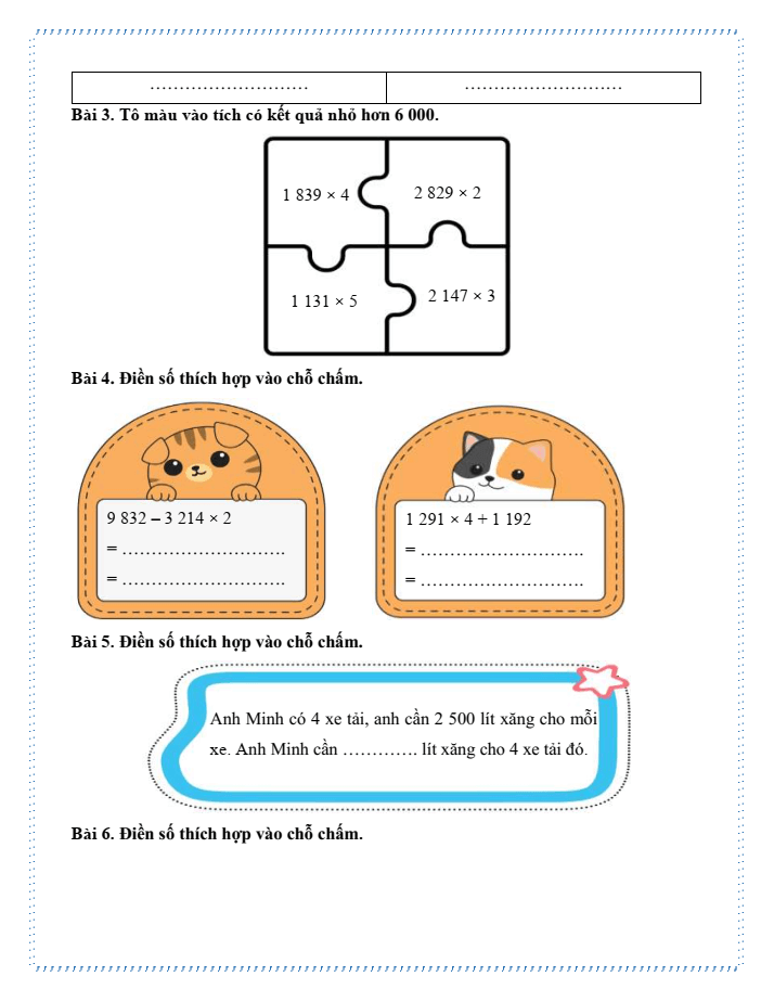 Bài tập hàng ngày Toán lớp 3 Bài 56: Nhân số có bốn chữ số với một số có một chữ số | Kết nối tri thức