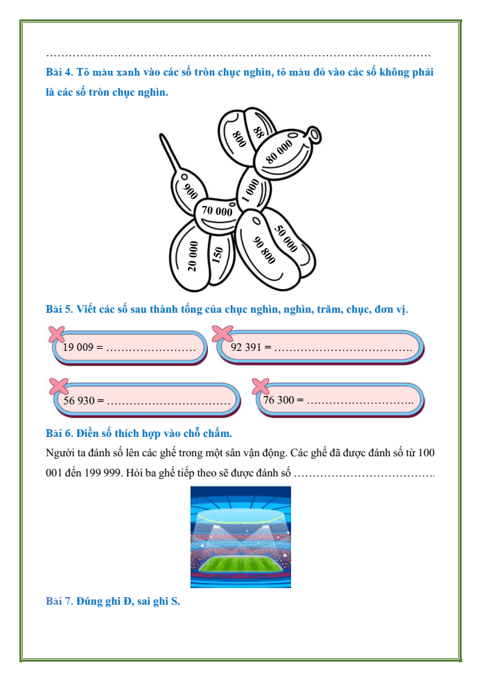 Bài tập hàng ngày Toán lớp 3 Bài 59: Các số có năm chữ số. Số 100000 | Kết nối tri thức