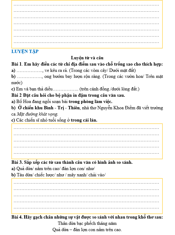 Bài tập hàng ngày Tiếng Việt lớp 3 Bài 6: Cây gạo | Kết nối tri thức