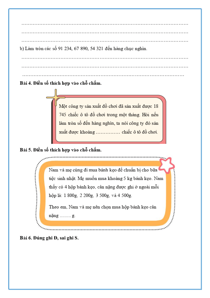 Bài tập hàng ngày Toán lớp 3 Bài 61: Làm tròn số đến hàng nghìn, hàng chục nghìn | Kết nối tri thức
