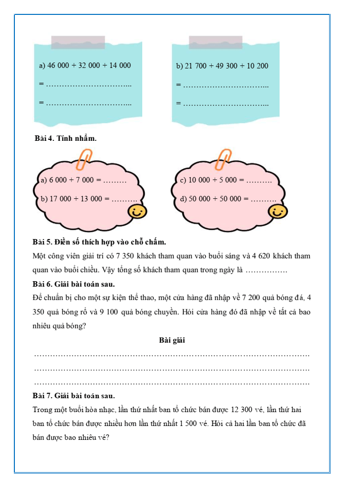 Bài tập hàng ngày Toán lớp 3 Bài 63: Phép cộng trong phạm vi 100000 | Kết nối tri thức
