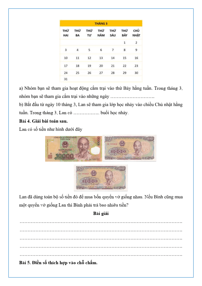 Bài tập hàng ngày Toán lớp 3 Bài 69: Luyện tập chung | Kết nối tri thức