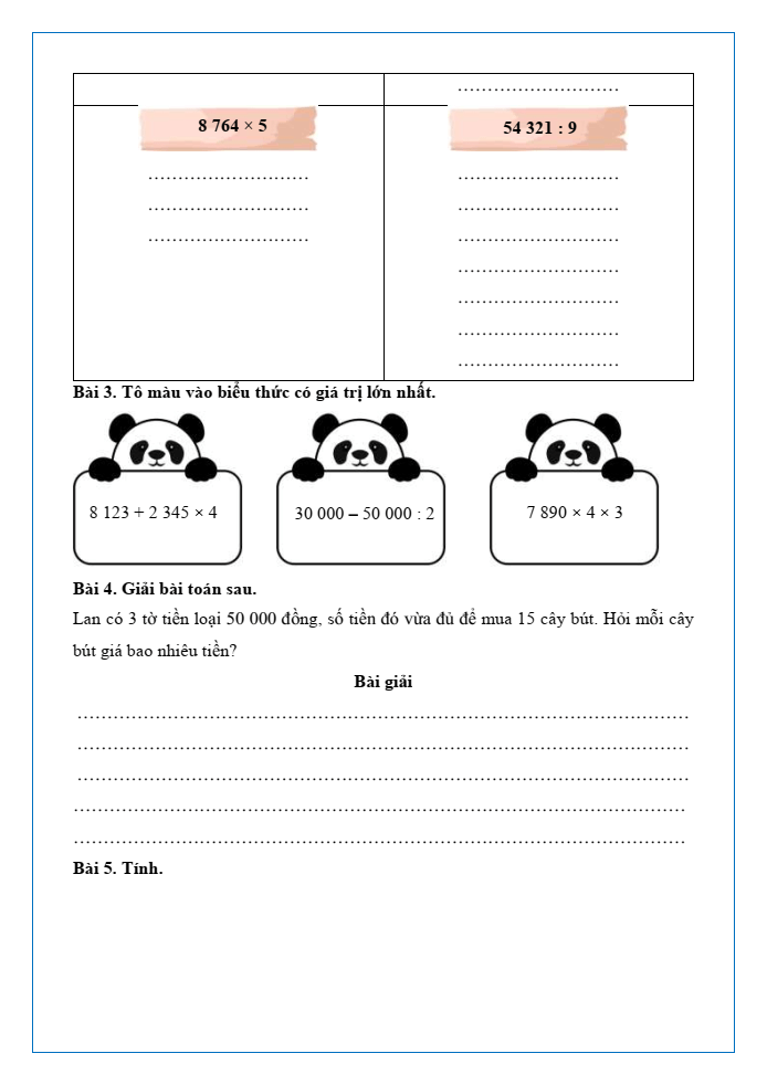 Bài tập hàng ngày Toán lớp 3 Bài 72: Luyện tập chung | Kết nối tri thức