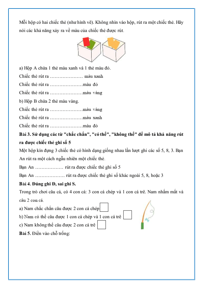 Bài tập hàng ngày Toán lớp 3 Bài 74: Khả năng xảy ra của một sự kiện | Kết nối tri thức