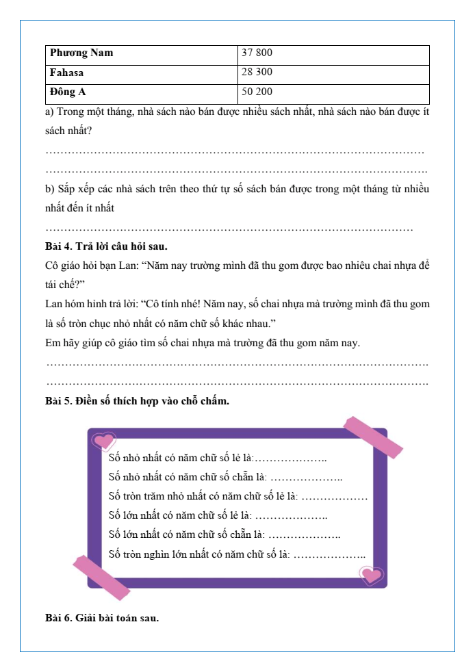Bài tập hàng ngày Toán lớp 3 Bài 76: Ôn tập các số trong phạm vi 10000, 100000 | Kết nối tri thức