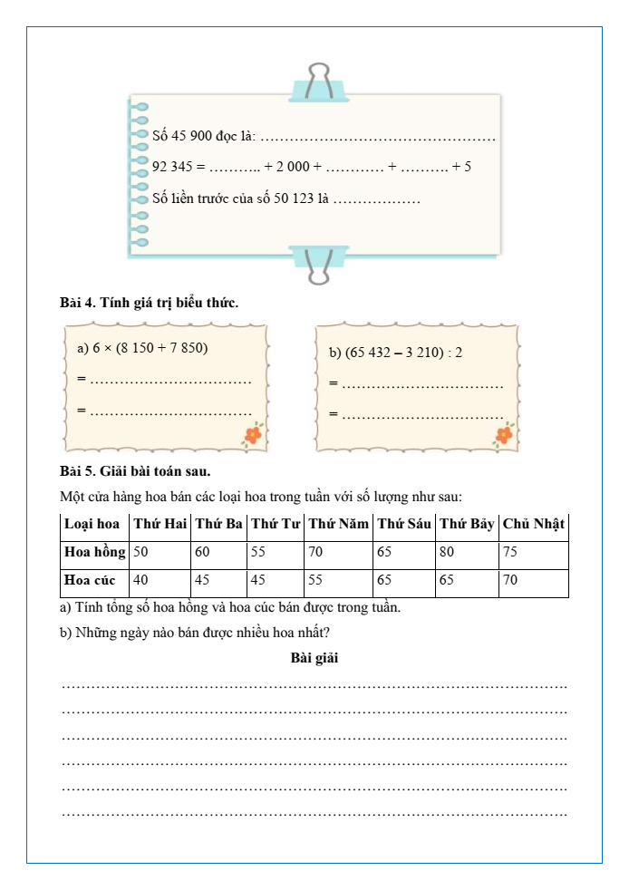 Bài tập hàng ngày Toán lớp 3 Bài 81: Ôn tập chung | Kết nối tri thức