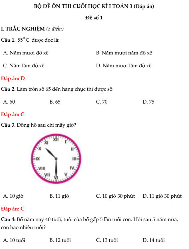 20+ Đề thi Toán lớp 3 Học kì 1 Chân trời sáng tạo 2025 (tải nhiều)