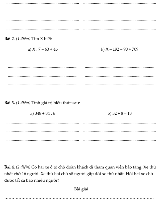 20+ Đề thi Toán lớp 3 Học kì 1 Kết nối tri thức 2025 (tải nhiều)