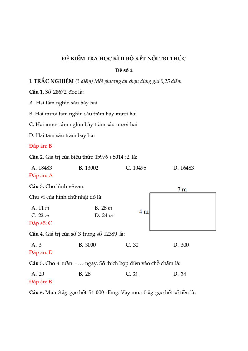 20+ Đề thi Toán lớp 3 Học kì 2 Kết nối tri thức 2026 (tải nhiều)
