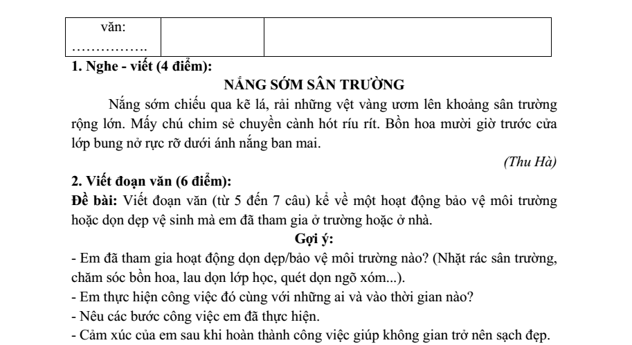 Đề thi Học kì 1 Tiếng Việt lớp 3 năm 2023-2024 trường Tiểu học Nông Tiến (Tuyên Quang)