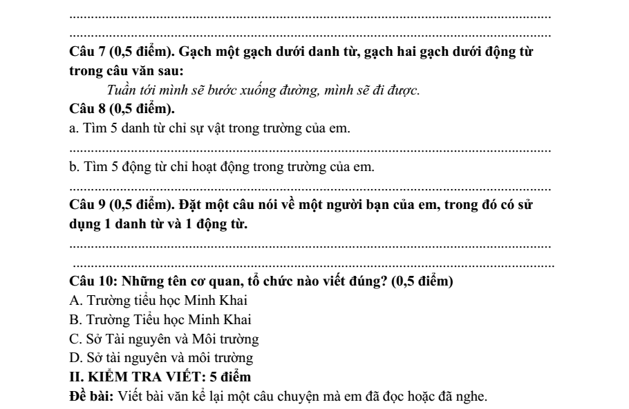 Đề thi Giữa kì 1 Tiếng Việt lớp 4 năm 2024-2025 trường Tiểu học An Tường (Tuyên Quang)