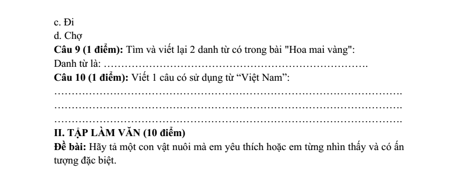 Đề thi Học kì 1 Tiếng Việt lớp 4 năm 2023-2024 trường TH&THCS Phong Đông (An Giang)