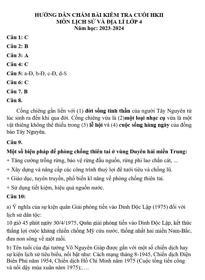 Đề thi Học kì 2 Lịch Sử và Địa Lí lớp 4 năm 2023-2024 trường Tiểu học Nguyễn Văn Trỗi (Hải Phòng)