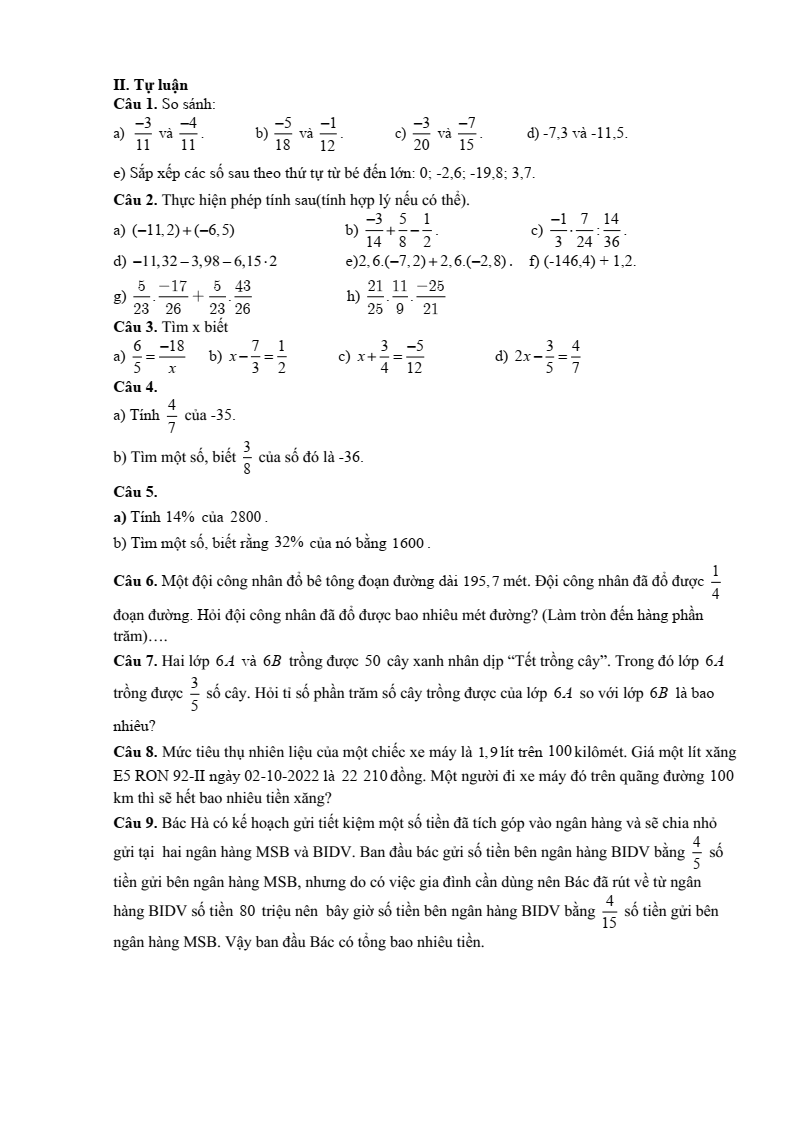 Đề cương ôn tập Giữa kì 2 Toán 6 trường THCS Thanh An (Quảng Trị) năm 2025-2026