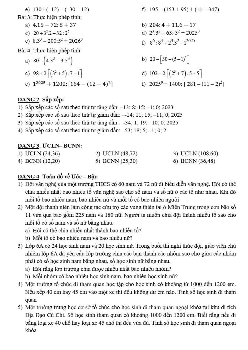 Đề cương ôn tập Học kì 1 Toán 6 trường THCS Hoàng Hoa Thám năm 2025-2026